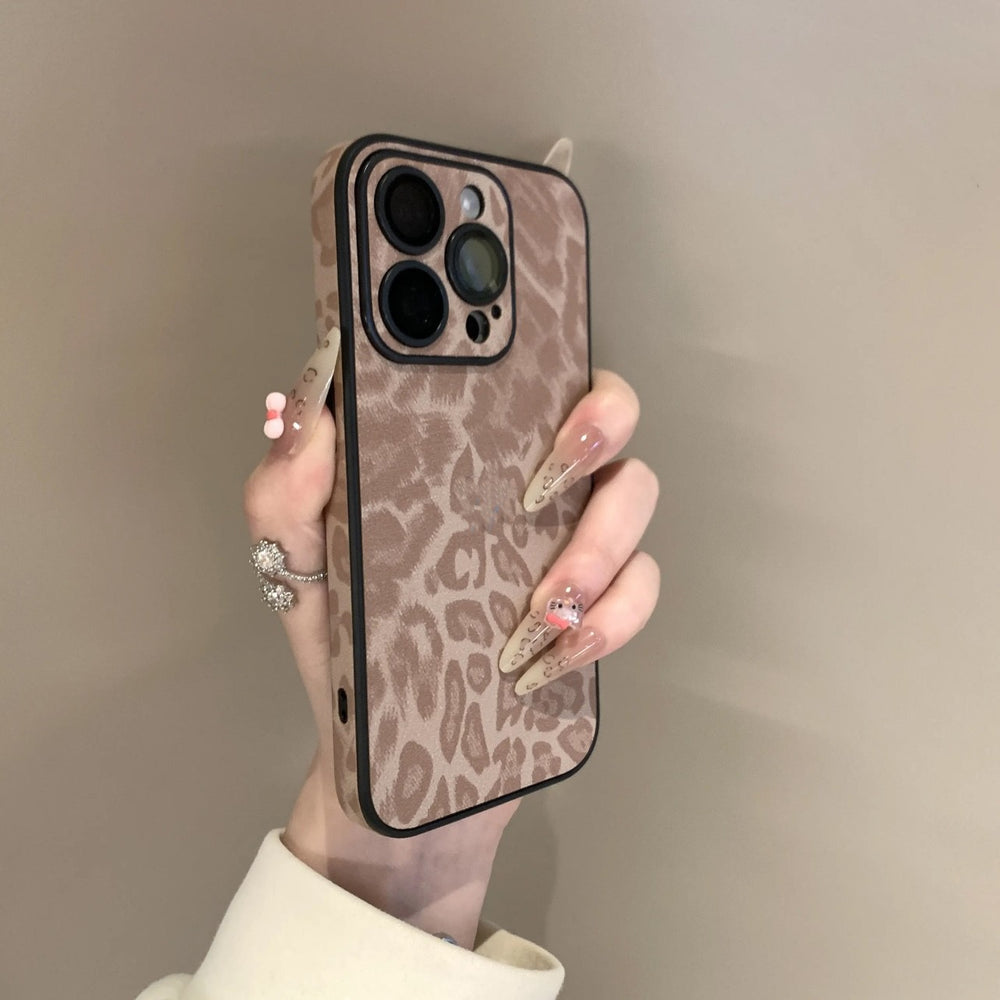 Leopard print leather texture phone case for iphone 17, protective cover for iphone 15 pro max, apple 15 with lens film, cross-border