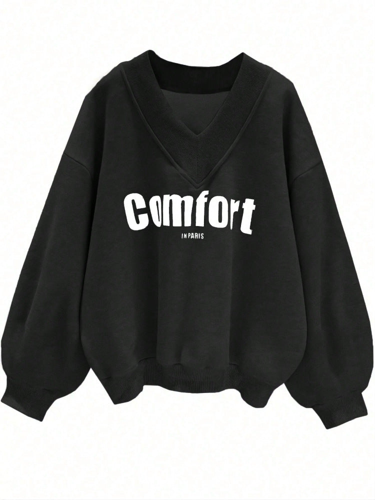 Amazon cross-border e-commerce autumn new arrival: women's gray hoodie - fashionable, casual, loose-fit, versatile v-neck top