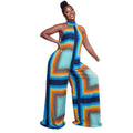 European and american style cross-border fashion women's summer color block print jumpsuit high neck sleeveless loose long romper