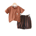 Round neck short sleeve  kids suit summer clothes stripes two-piece set children's clothes baby trendy factory wholesale a