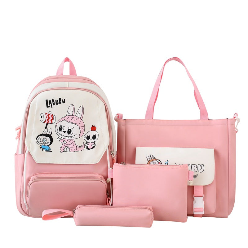 Large-capacity schoolbag four-piece backpack, primary and secondary school student schoolbag, Japanese cute high-value girl backpack