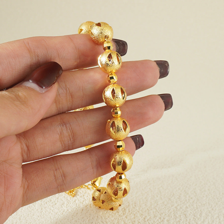 Middle eastern retro luxury 24k gold plated copper bracelet, hollow design, adjustable chain, perfect for women