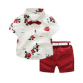Wholesale foreign trade new children's summer outfit: boys' short-sleeve shirt with rose print, cotton set with belt - direct from the manufacturer