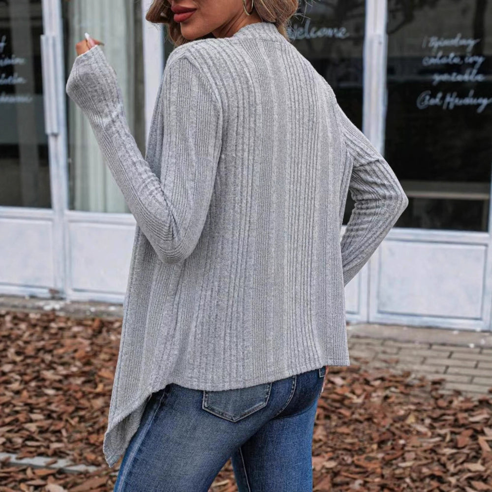 Fashion cross-border 2025temu popular autumn and winter pure color ribbed knitted cardigan open placket long-sleeved casual women's clothing