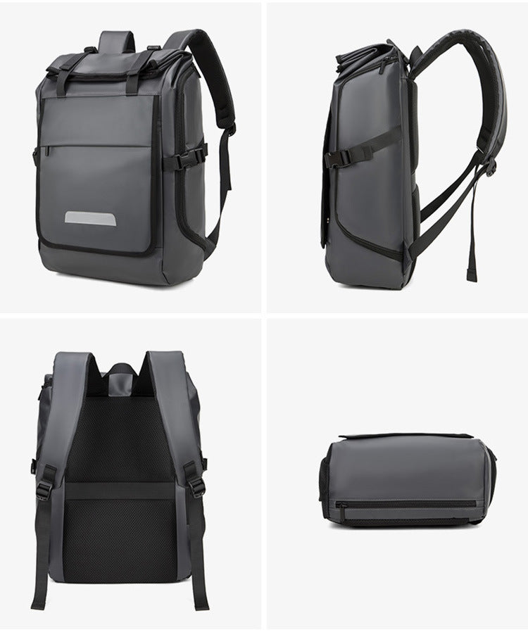 New leather film backpack, water-resistant and wear-resistant multi-compartment tooling, commuting travel computer backpack, student schoolbag