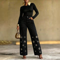 Fashionjeans women's high waist metal eye decoration loose pants pants light blue washed loosestraight-legpantsstylish trendy