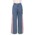 fashion american flag print stretch wide leg denim pants women's casual high waist straight leg jeans