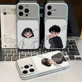 Suitable for apple 17pro matte silver electroplated shell, black clothes boy, white clothes girl, couple iphone18 mobile phone case