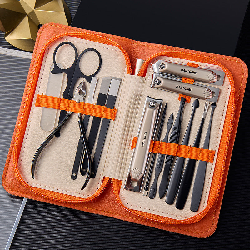 Stainless steel manicure & pedicure tool set - 9 piece kit: includes nail clippers, eyebrow scissors, earwax removal tool, and nail file - wholesale