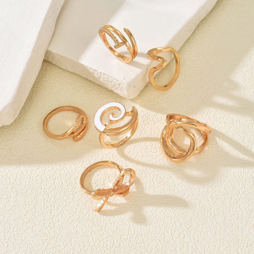 Wholesale geometric rings: european and american cross-border jewelry, women's irregular line hollow design, ins-style stackable ring set