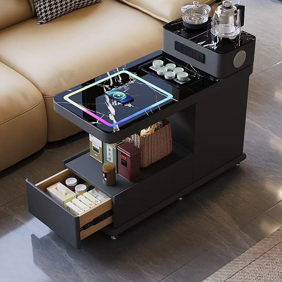 Movable sofa side table, smart water boiling and tea making, with wireless charging, bluetooth audio, all solid wood side table, enlarged water bucket