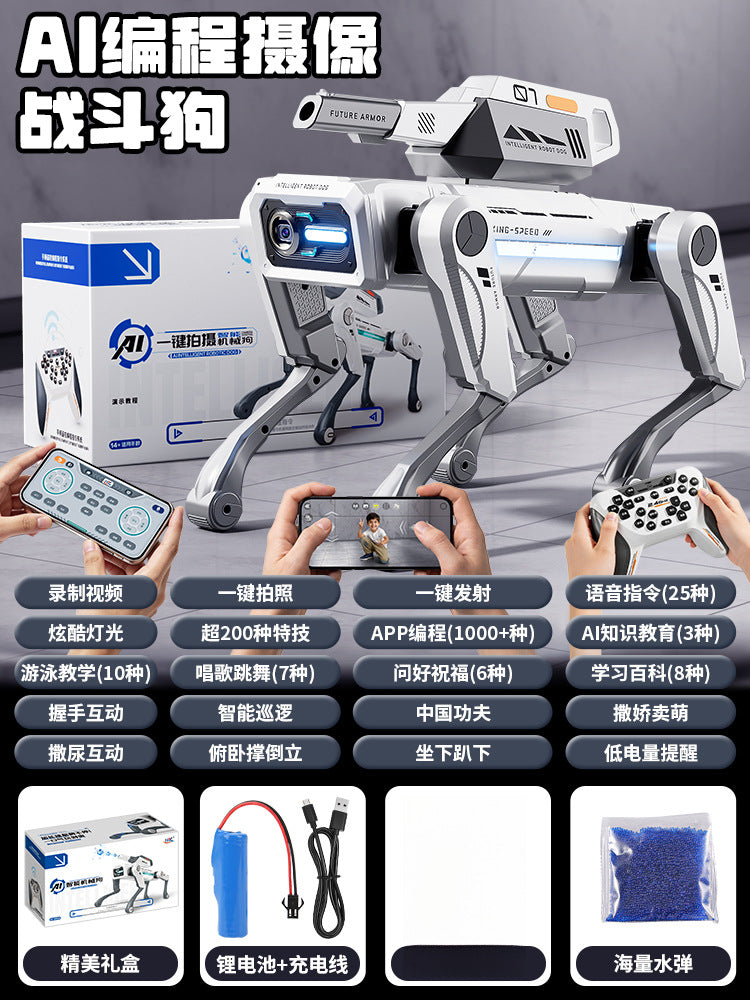 Camera-enabled programmable robot dog - water-shooting electric remote control robot dog toy - electronic pet birthday gift for kids