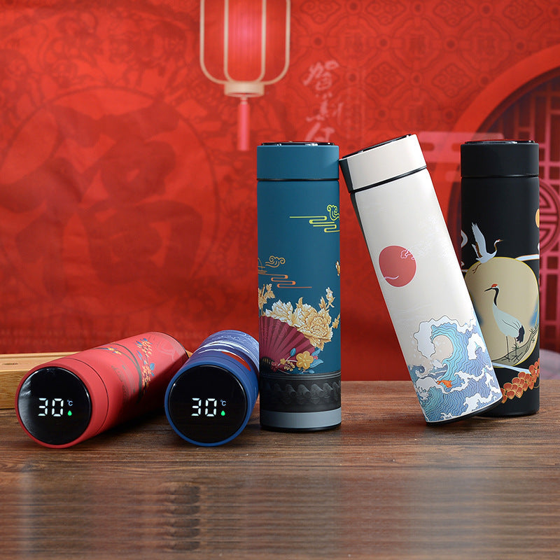 Chinese style national trend 304 smart cup wholesale double layer vacuum thermos cup student creative gift water cup logo