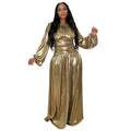 K10968 european and american foreign trade women's clothing  new round neck lantern sleeve sexy waist large swing skirt suit