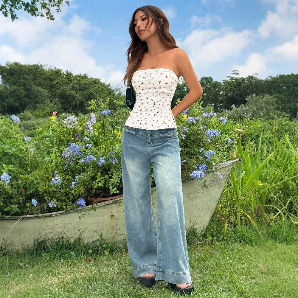 spring/summer new arrivals: tk women's age-defying sweet style t-shirt - cropped floral bandeau top, figure-flattering