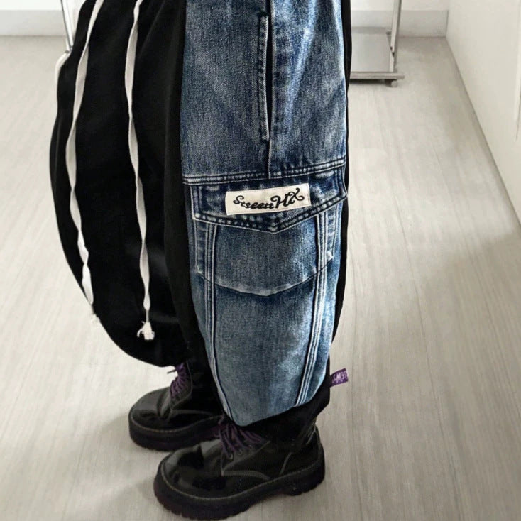 Amazon tiktok pinduoduo foreign trade cross-border fashion asymmetrical denim stitching leggings overalls