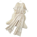 French chic lace cutout two-piece set for women -  summer new arrival: short-sleeve slimming sun protection shirt set