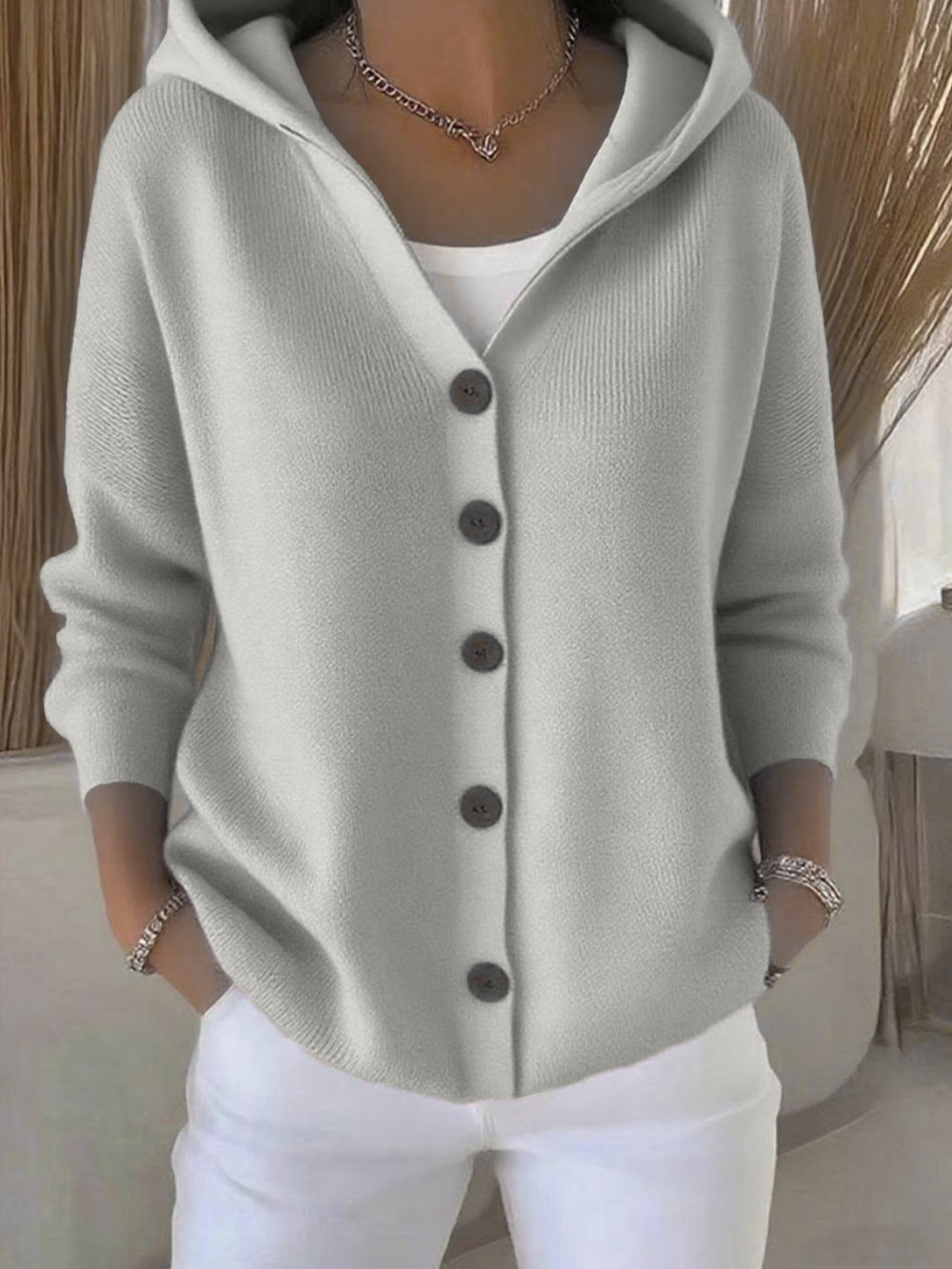 fashion autumn winternew arrivalhoodedknittingcardigan women's pure colorcasualfashionsweateroutwear women