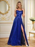 2025 european and american new women's spaghetti strap backless sexy slit glitter evening party banquet gown dress