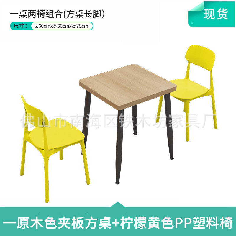 Canteen dining table and chairs Solid wood staff factory Student dining room School dining hall Four-person conjoined combination splicing