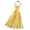 Vacation style yellow suspender lacedress female summer pure lust style waist slimming lookhigh waist long skirt sense of design
