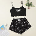 New moon child eclipse letter print cami and shorts two-piece women's loungewear set