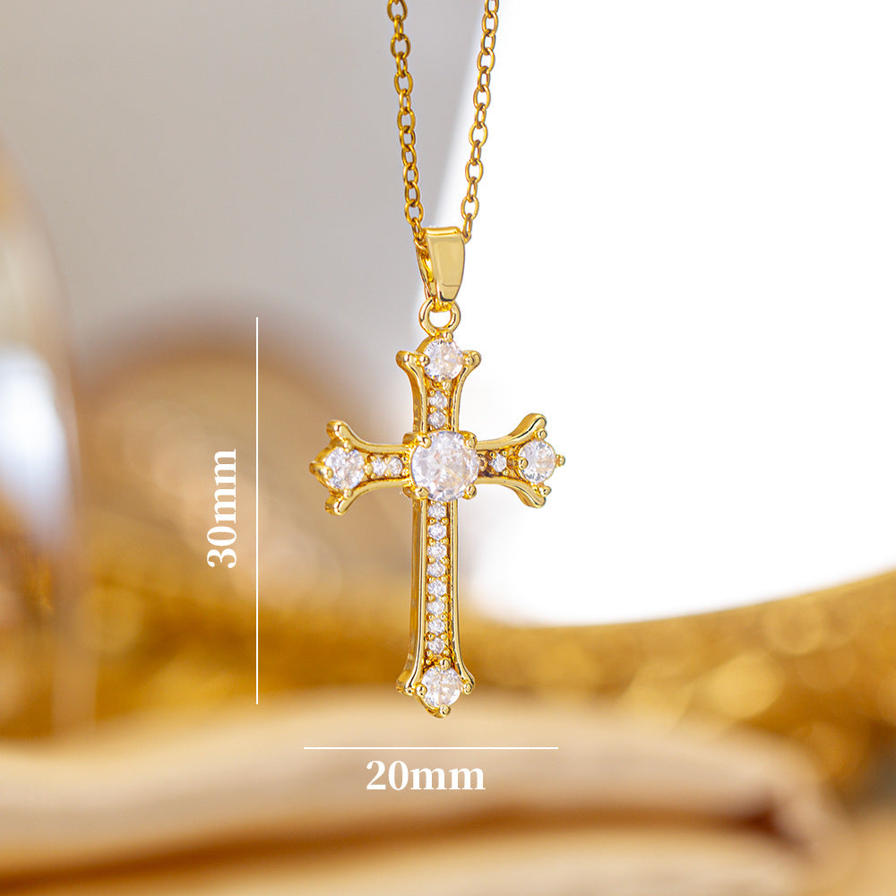 popular copper micro-embedded accessible luxury cross necklace for women fashioneasiest for matchelegant non-fading clavicle chain jewelry