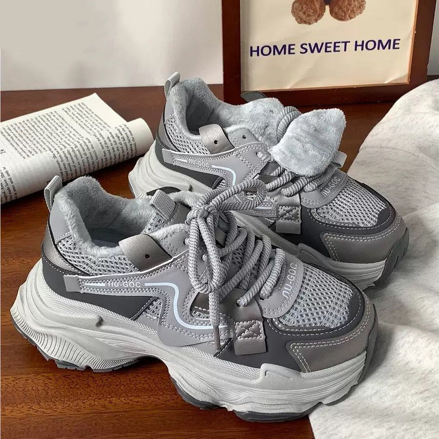 Best sellingeasiest for matchthick sole dad shoes women's fall and winter show feet small increase 2025new arrival fried streetfleece-linedcasual sneakers
