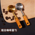 Italian wood coffee short handle measuring spoon solid wood handle stainless steel measuring spoon cross-border coffee mini spoon powder hammer