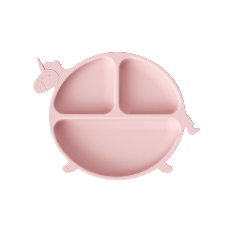 Children's silicone grid suction cup dinner plate, cartoon dinosaur integrated baby baby separation complementary food tableware customization