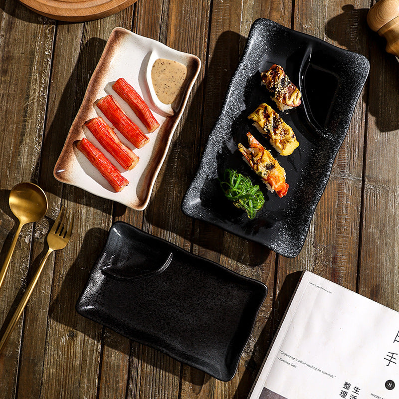 Sushi plate rectangular flat plate japanese ceramic tableware for homedumpling plate compartment plate creative western food plate dessert plate