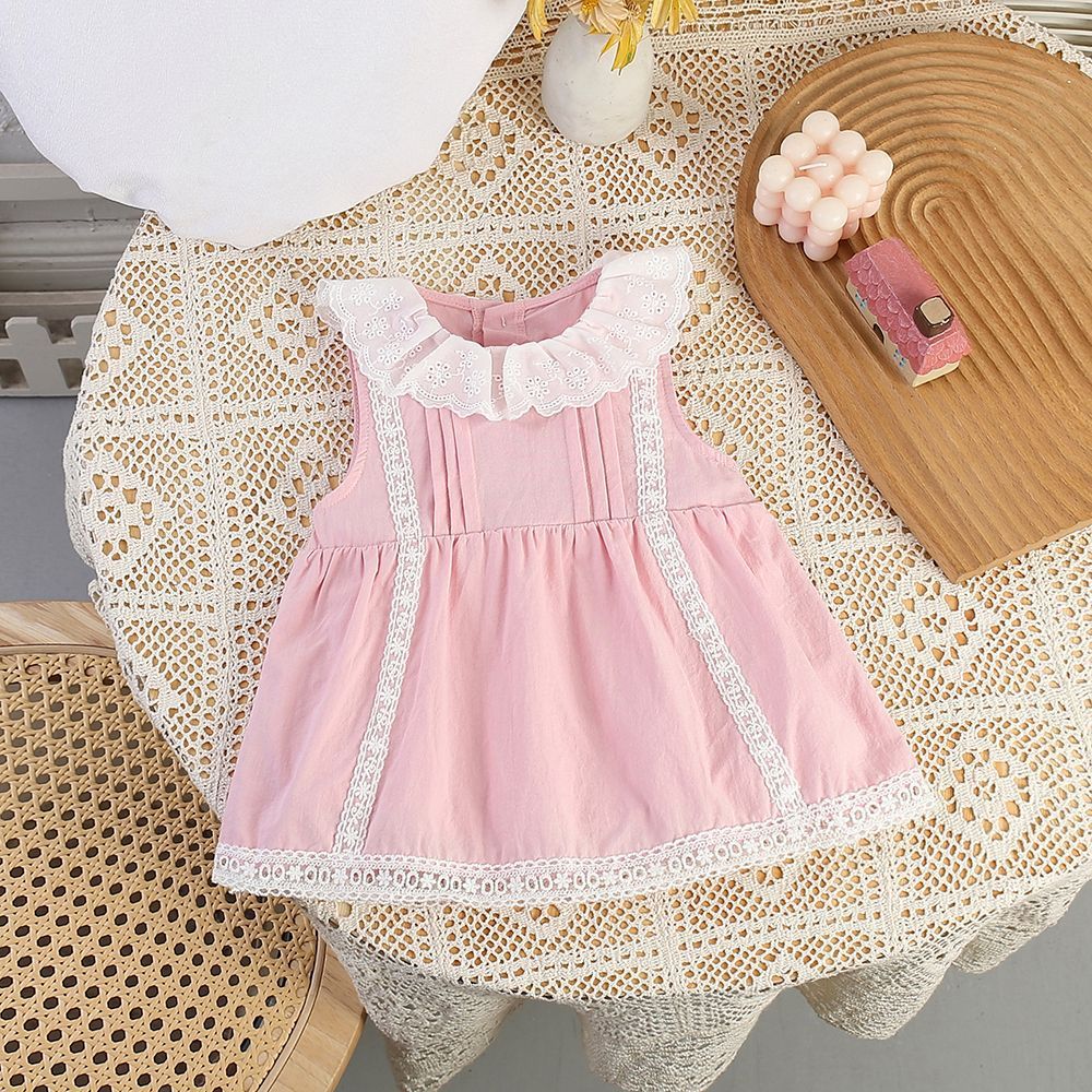 Infant and toddler summer sleeveless lace collar doll dress, stylish baby girl vest princess-style dress, summer romper