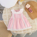 Infant and toddler summer sleeveless lace collar doll dress, stylish baby girl vest princess-style dress, summer romper