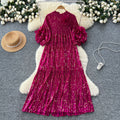 Miya pleated dress women's autumn  new high-end fashion 3d floral lantern sleeve loose maxi dress
