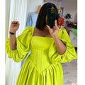 European and american women's clothing  spring new arrivals: sweet and fresh square neck lantern sleeve high waist slimming a-line maxi dress
