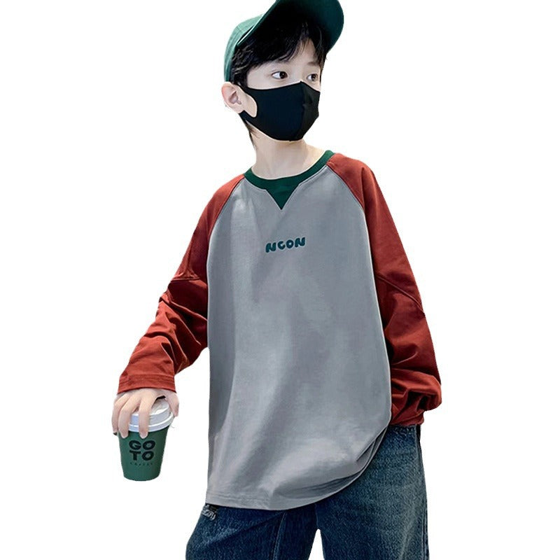 Boys' autumn long-sleeve top, trendy streetwear hoodie, spring/autumn style,  new arrival, big kids' autumn outfit, korean style, cool and stylish