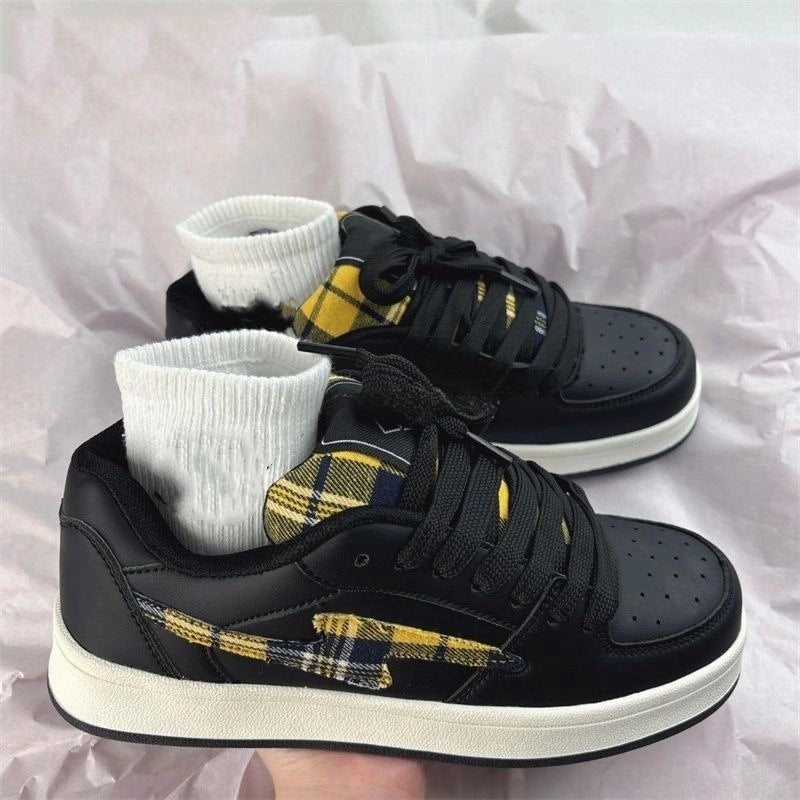 2026 scottish plaid black and red bread shoes, retro casual sneakers, trendy chinese style couple's versatile skate shoes, unisex athletic shoes
