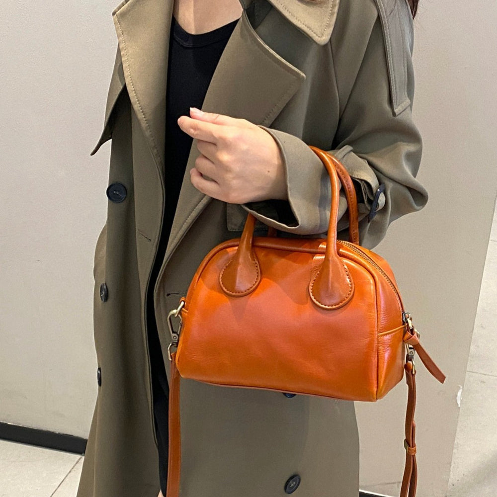 Korean ins genuine leather 2025new arrivalniche style boston bag women's casualeasiest for matchsatchel bag crossbody small square bag