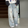 spring/autumn kids' casual fashion straight-leg jeans - girls' stylish dachshund 3d embroidered versatile denim pants