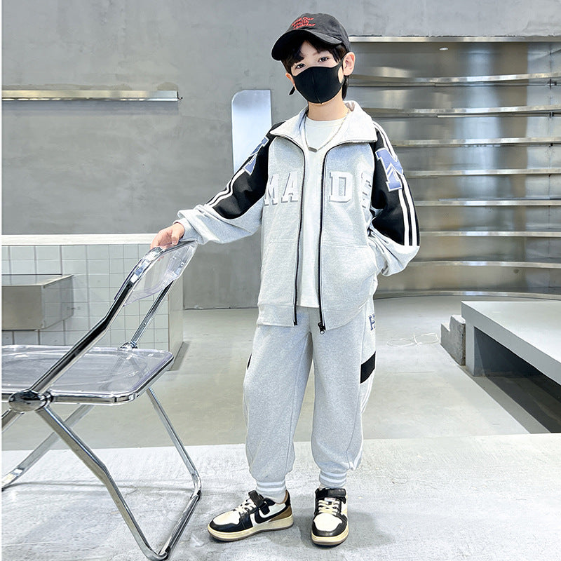 Boys' spring/autumn outfit set -  new kids' hoodie, stylish two-piece tracksuit for older boys, trendy and cool clothing