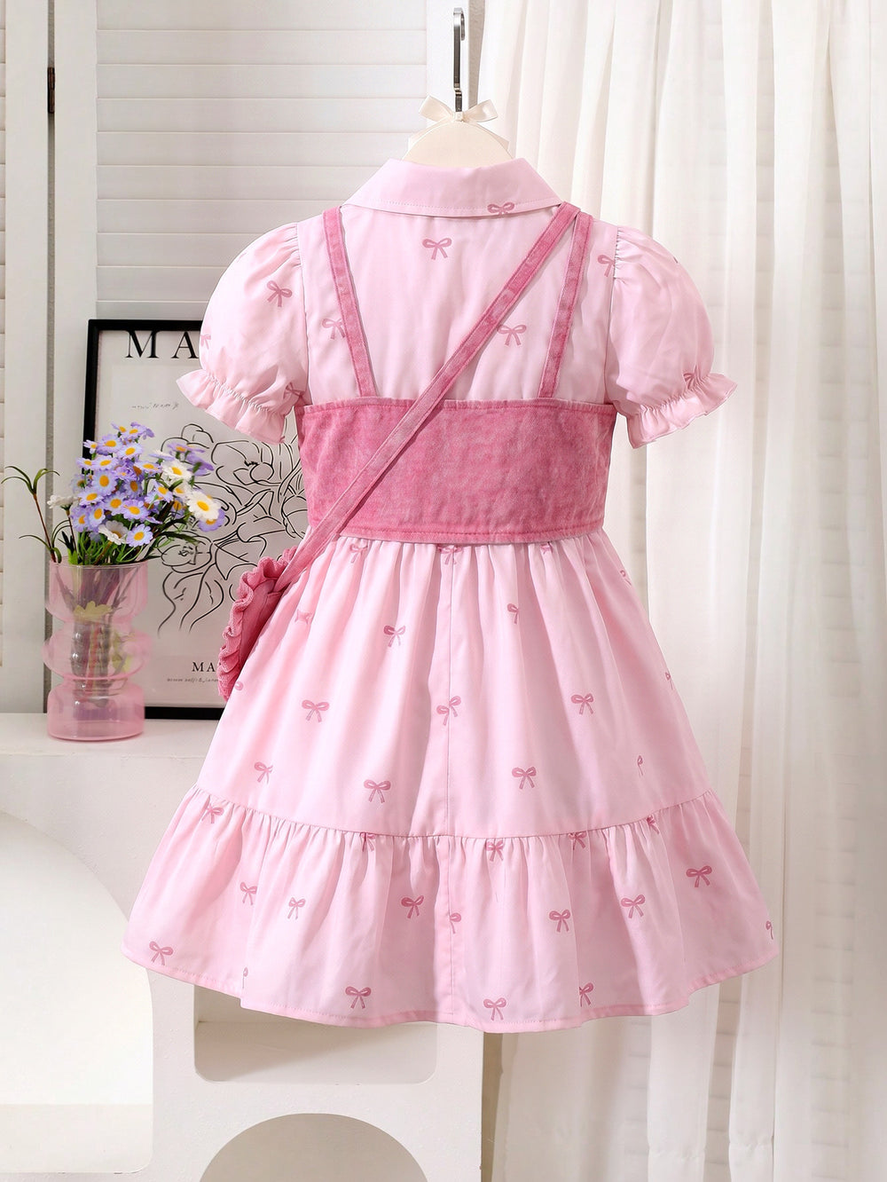 european and american cross-border girls' shirt dress, vest design, with heart-shaped bag three-piece set for girls
