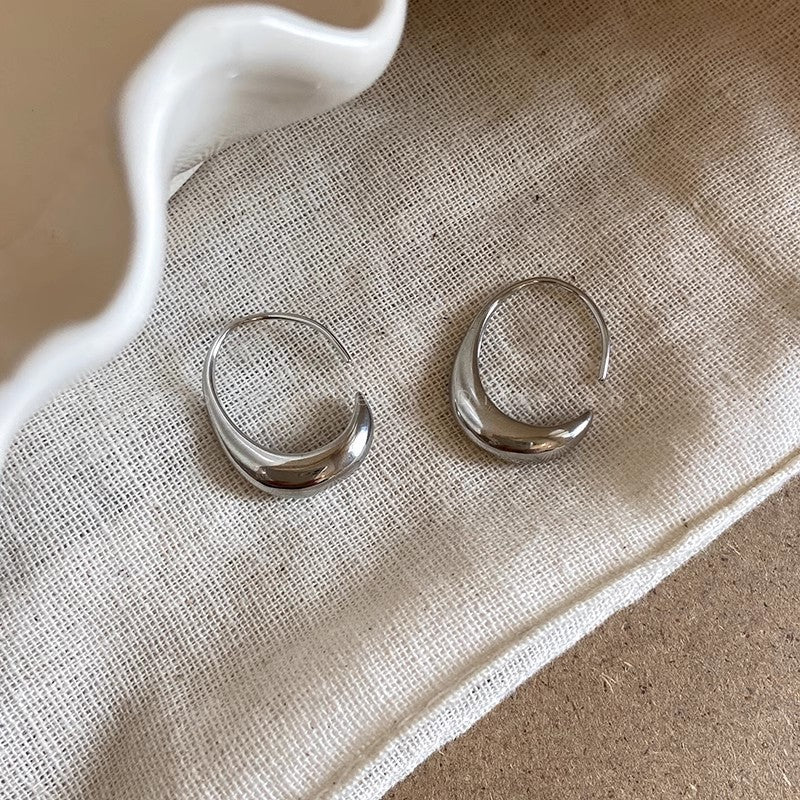 925 silver needle hong kong style retro metal earrings for women classy geometric plain hoop earrings easiest for match exaggerated work clothing earrings