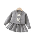 Girls' knit sweater set -  autumn/winter collection: chanel-inspired jacquard double-breasted cardigan & premium knit midi skirt two-piece set