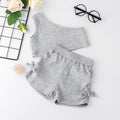 Summer kids' tank top & shorts set - european & american style - solid color off-shoulder cami with shorts - girls' short sleeve outfit (2-piece)