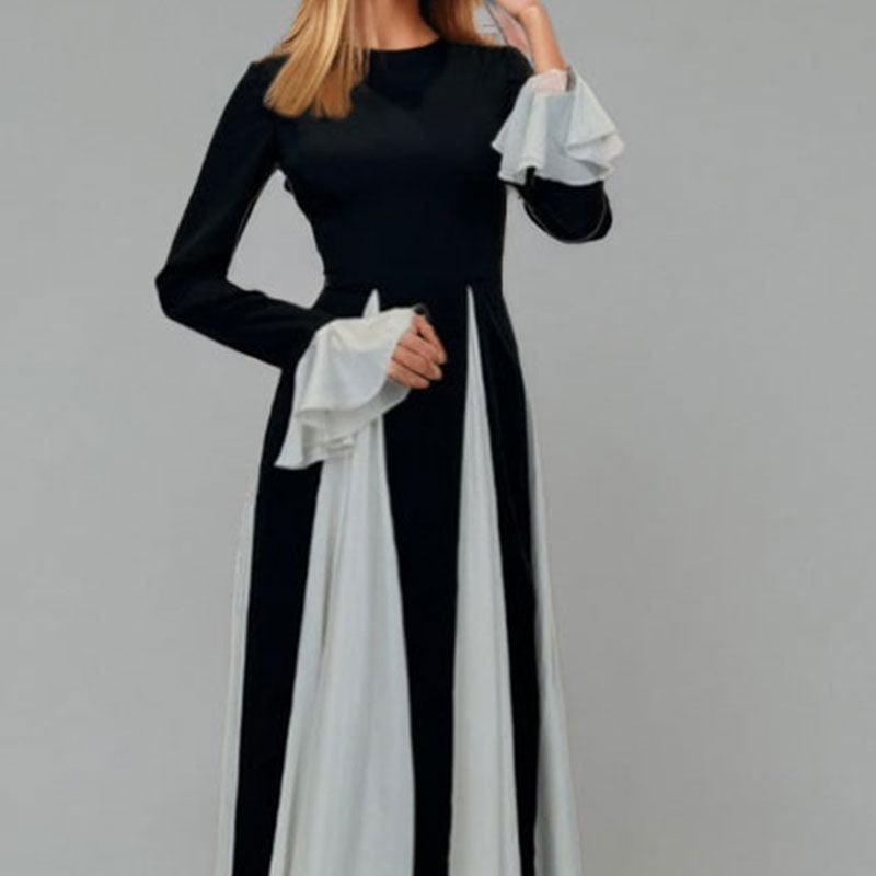 cross-border e-commerce european and american women's clothing: new summer collection - elegant color block flared sleeve, cinched waist dress
