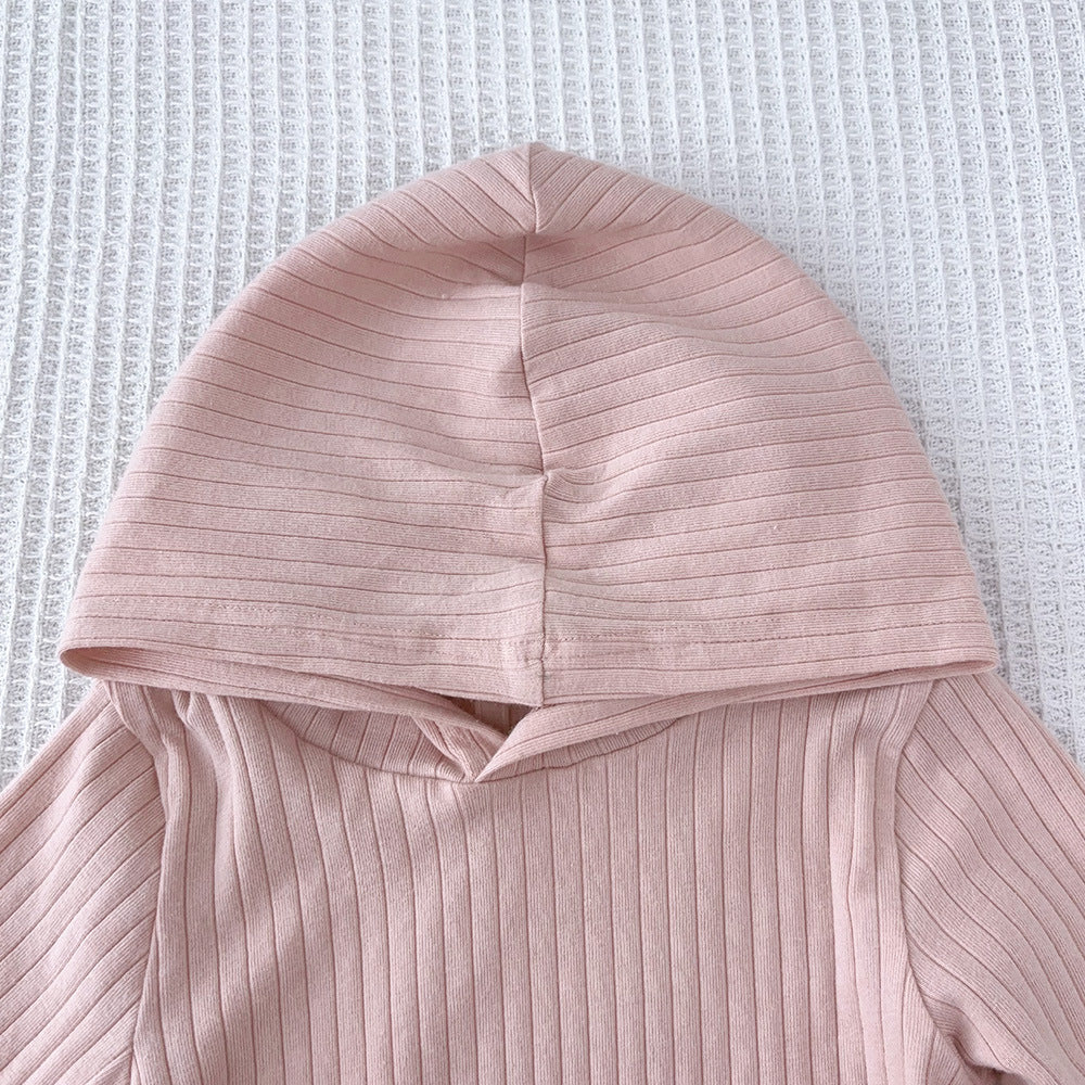 Insspring & fall clothing new girl k-stylepure colorstripes hooded long sleevestopskids wide leg shortstwo-piece set