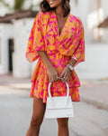 2023 new autumn v-neck loose batwing sleeve printed dress for women - perfect for independent stores, wish, and amazon