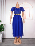 export women's plus size v-neck sexy bodycon dress african  beaded high waist dress with belt