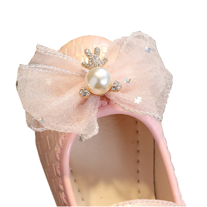 spring/autumn girls' leather shoes - bowknot princess flats - kids' velcro dance shoes - velcro girls' shoes