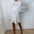 2025 european and american cross-border e-commerce evening gown: gold, slim-fit, tie-waist, long-sleeve, sequined, open-back dress